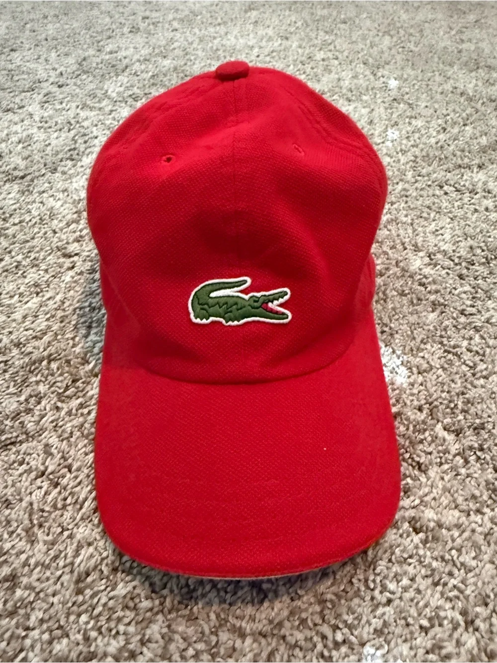 Lacoste Red Cotton Cap with Green Crocodile Tag
